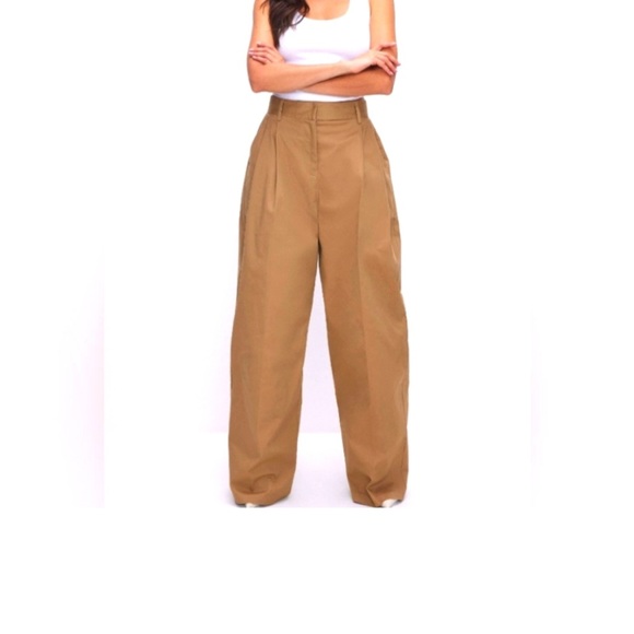 Good American Good 90’s Pleated High Rise Wide Leg Pant in Khaki - Picture 3 of 15